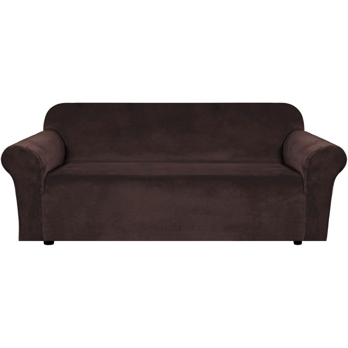 H.VERSAILTEX Stretch Velvet Sofa Covers for 3 Cushion Couch Covers Sofa Slipcovers Furniture Protector Soft with Non Slip Elastic Bottom, Crafted from Thick Comfy Rich Velour (Sofa 72"-90", Taupe)
