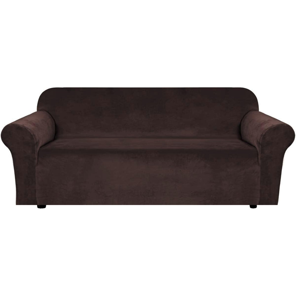 H.VERSAILTEX Stretch Velvet Sofa Covers for 3 Cushion Couch Covers Sofa Slipcovers Furniture Protector Soft with Non Slip Elastic Bottom, Crafted from Thick Comfy Rich Velour (Sofa 72"-90", Taupe)