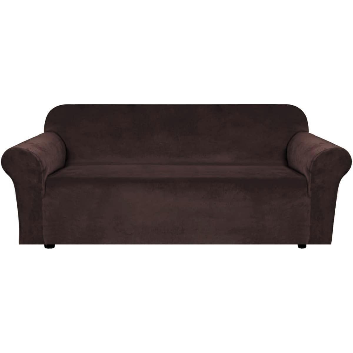 H.VERSAILTEX Stretch Velvet Sofa Covers for 3 Cushion Couch Covers Sofa Slipcovers Furniture Protector Soft with Non Slip Elastic Bottom, Crafted from Thick Comfy Rich Velour (Sofa 72"-90", Taupe)