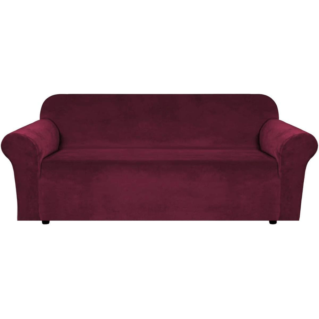 H.VERSAILTEX Stretch Velvet Sofa Covers for 3 Cushion Couch Covers Sofa Slipcovers Furniture Protector Soft with Non Slip Elastic Bottom, Crafted from Thick Comfy Rich Velour (Sofa 72"-90", Taupe)
