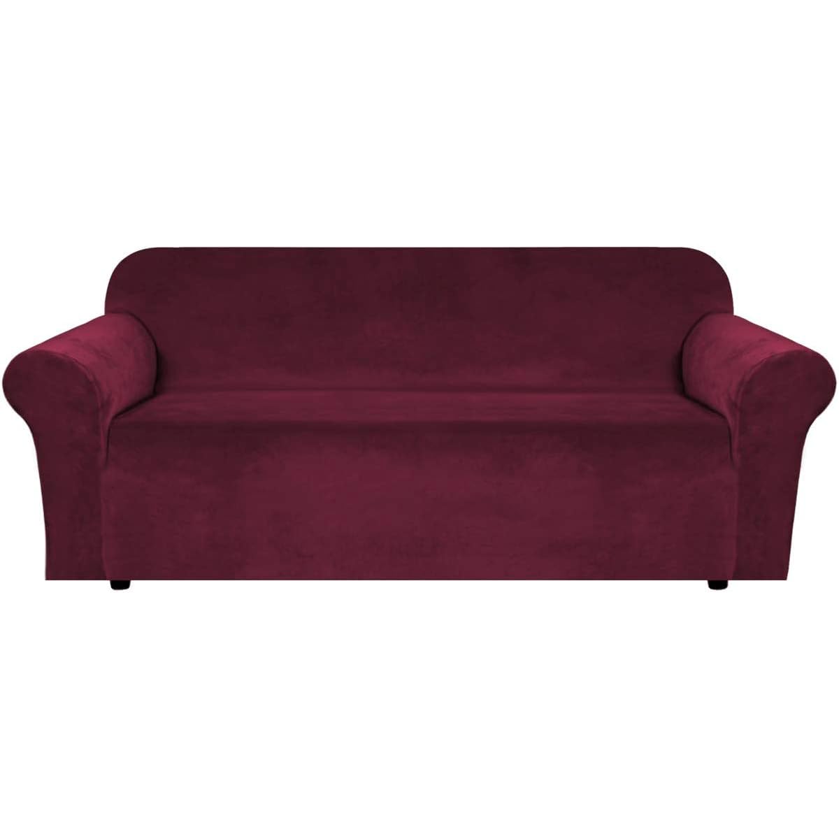 H.VERSAILTEX Stretch Velvet Sofa Covers for 3 Cushion Couch Covers Sofa Slipcovers Furniture Protector Soft with Non Slip Elastic Bottom, Crafted from Thick Comfy Rich Velour (Sofa 72"-90", Taupe)