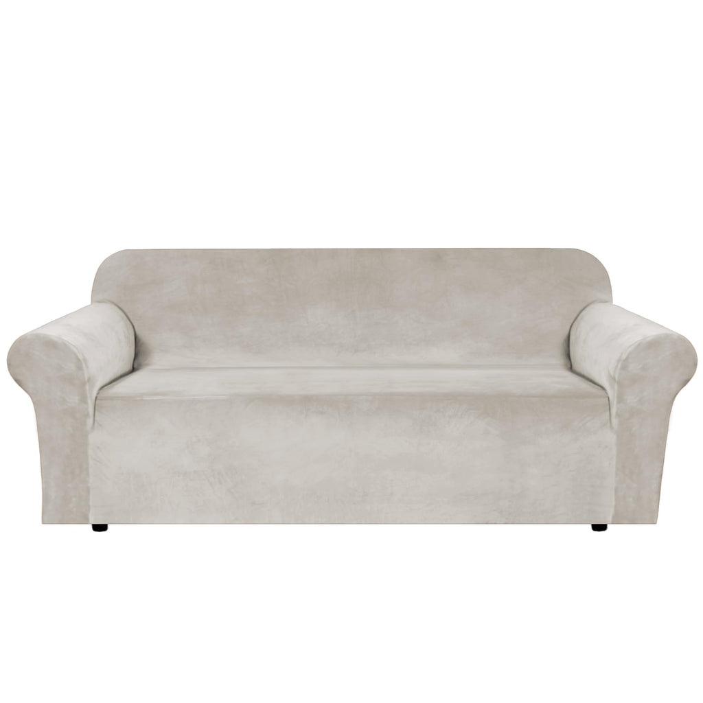 H.VERSAILTEX Stretch Velvet Sofa Covers for 3 Cushion Couch Covers Sofa Slipcovers Furniture Protector Soft with Non Slip Elastic Bottom, Crafted from Thick Comfy Rich Velour (Sofa 72"-90", Taupe)