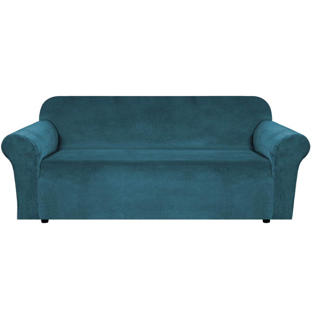 H.VERSAILTEX Stretch Velvet Sofa Covers for 3 Cushion Couch Covers Sofa Slipcovers Furniture Protector Soft with Non Slip Elastic Bottom, Crafted from Thick Comfy Rich Velour (Sofa 72"-90", Taupe)