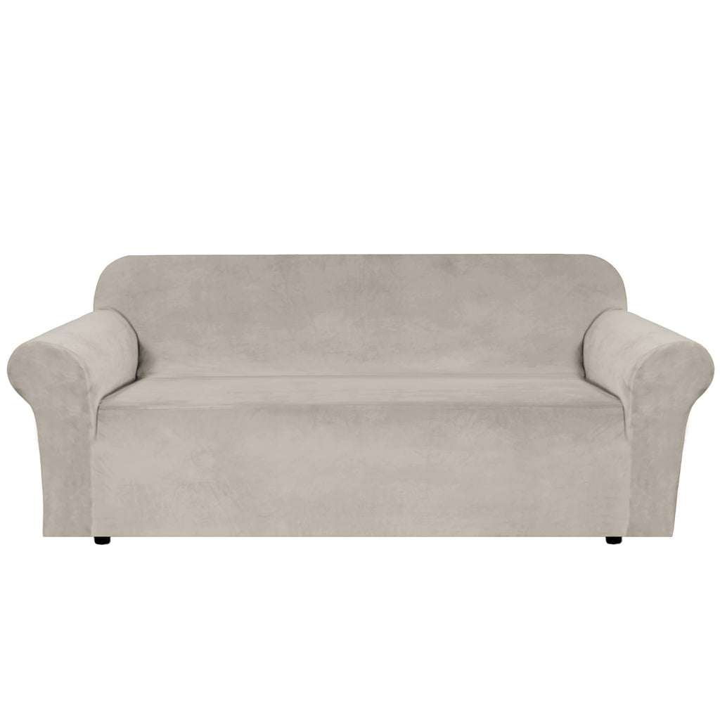 H.VERSAILTEX Stretch Velvet Sofa Covers for 3 Cushion Couch Covers Sofa Slipcovers Furniture Protector Soft with Non Slip Elastic Bottom, Crafted from Thick Comfy Rich Velour (Sofa 72"-90", Taupe)