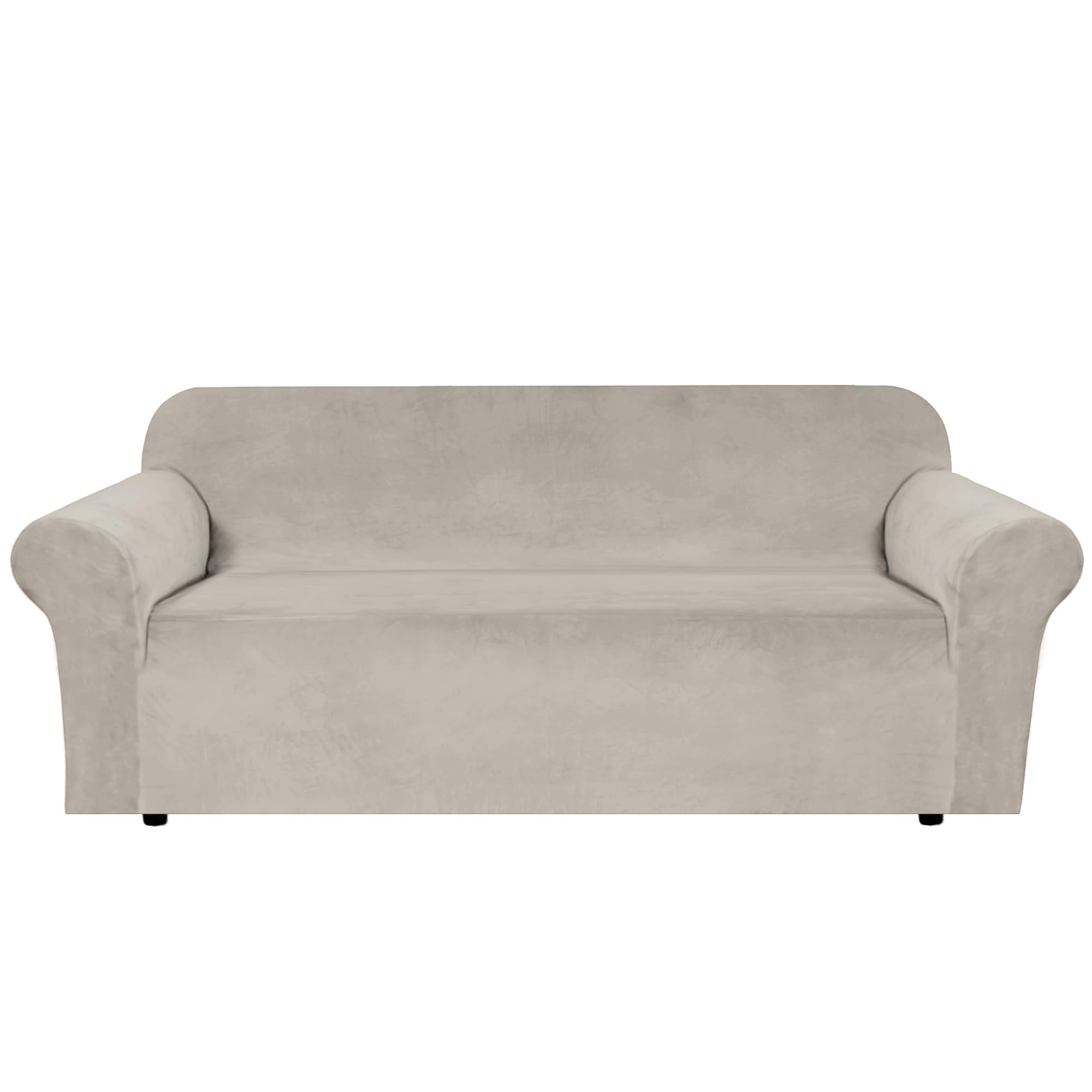 H.VERSAILTEX Stretch Velvet Sofa Covers for 3 Cushion Couch Covers Sofa Slipcovers Furniture Protector Soft with Non Slip Elastic Bottom, Crafted from Thick Comfy Rich Velour (Sofa 72"-90", Taupe)