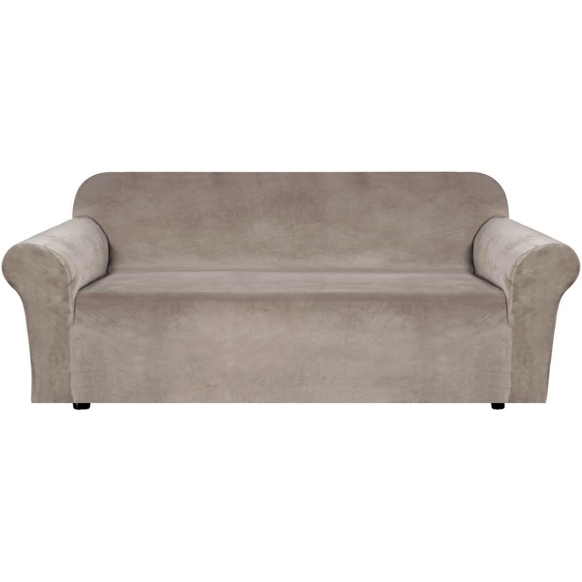 H.VERSAILTEX Stretch Velvet Sofa Covers for 3 Cushion Couch Covers Sofa Slipcovers Furniture Protector Soft with Non Slip Elastic Bottom, Crafted from Thick Comfy Rich Velour (Sofa 72"-90", Taupe)