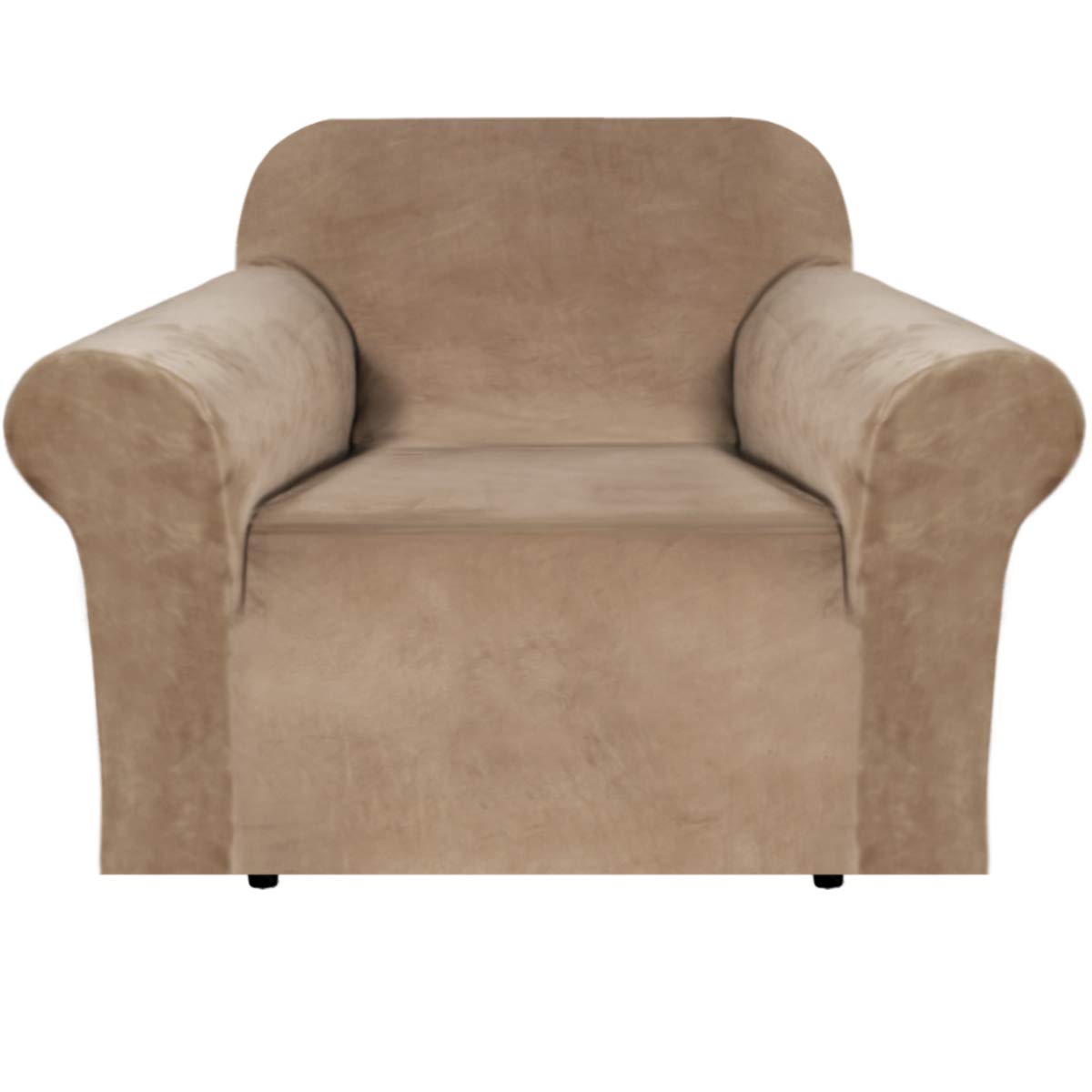 H.VERSAILTEX Stretch Velvet Sofa Covers for 3 Cushion Couch Covers Sofa Slipcovers Furniture Protector Soft with Non Slip Elastic Bottom, Crafted from Thick Comfy Rich Velour (Sofa 72"-90", Taupe)