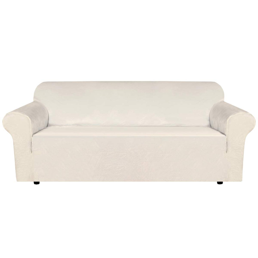 H.VERSAILTEX Stretch Velvet Sofa Covers for 3 Cushion Couch Covers Sofa Slipcovers Furniture Protector Soft with Non Slip Elastic Bottom, Crafted from Thick Comfy Rich Velour (Sofa 72"-90", Taupe)