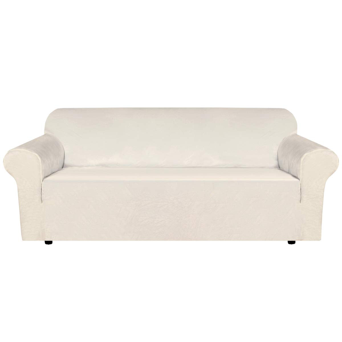 H.VERSAILTEX Stretch Velvet Sofa Covers for 3 Cushion Couch Covers Sofa Slipcovers Furniture Protector Soft with Non Slip Elastic Bottom, Crafted from Thick Comfy Rich Velour (Sofa 72"-90", Taupe)