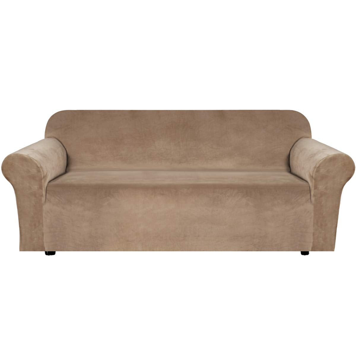 H.VERSAILTEX Stretch Velvet Sofa Covers for 3 Cushion Couch Covers Sofa Slipcovers Furniture Protector Soft with Non Slip Elastic Bottom, Crafted from Thick Comfy Rich Velour (Sofa 72"-90", Taupe)
