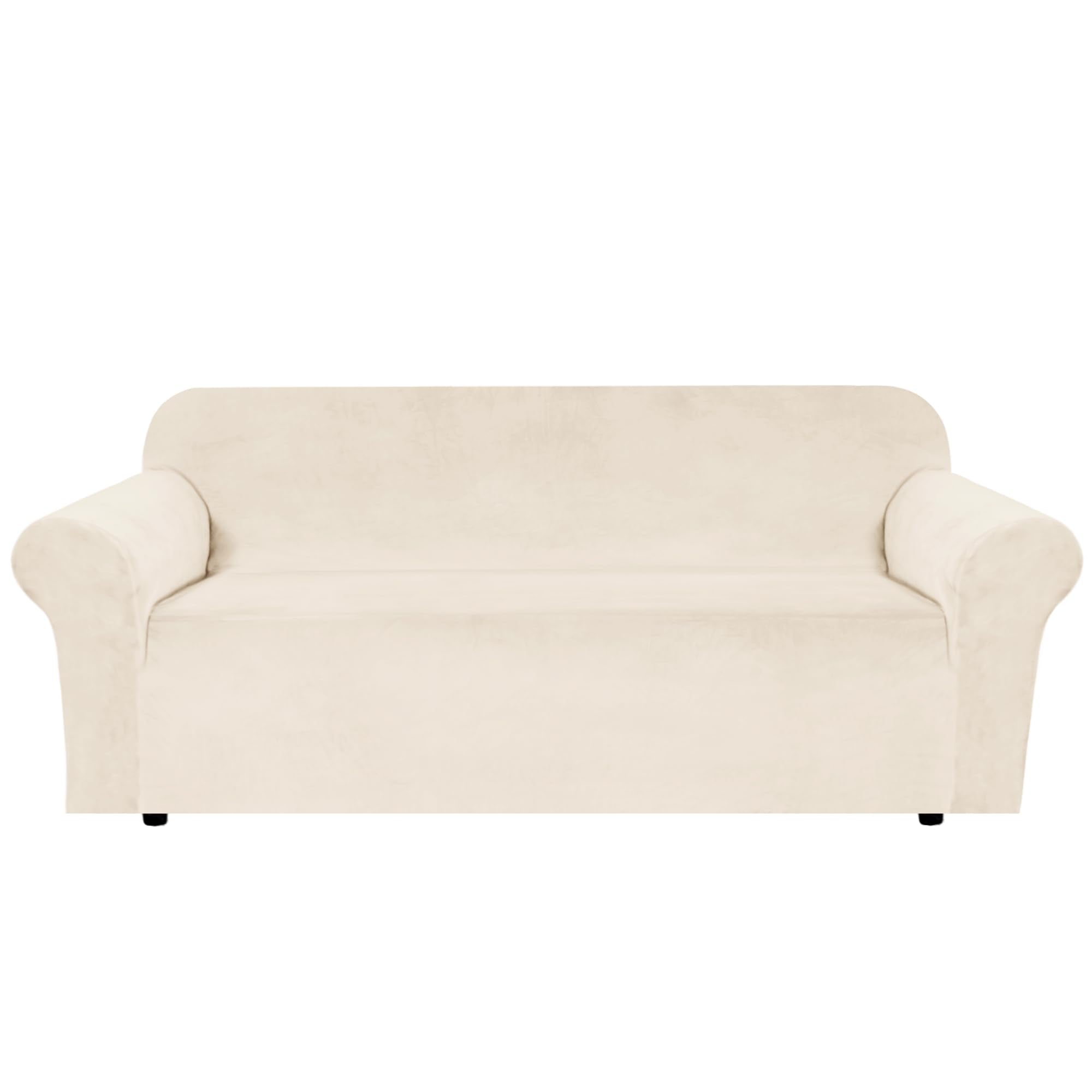 H.VERSAILTEX Stretch Velvet Sofa Covers for 3 Cushion Couch Covers Sofa Slipcovers Furniture Protector Soft with Non Slip Elastic Bottom, Crafted from Thick Comfy Rich Velour (Sofa 72"-90", Taupe)