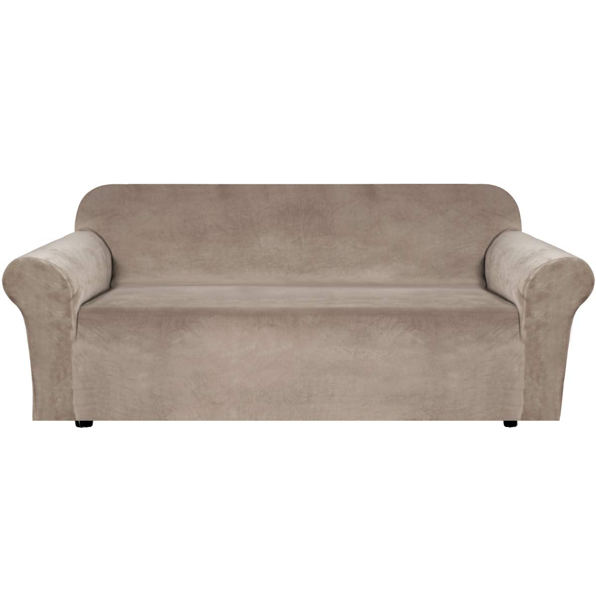 H.VERSAILTEX Stretch Velvet Sofa Covers for 3 Cushion Couch Covers Sofa Slipcovers Furniture Protector Soft with Non Slip Elastic Bottom, Crafted from Thick Comfy Rich Velour (Sofa 72"-90", Taupe)
