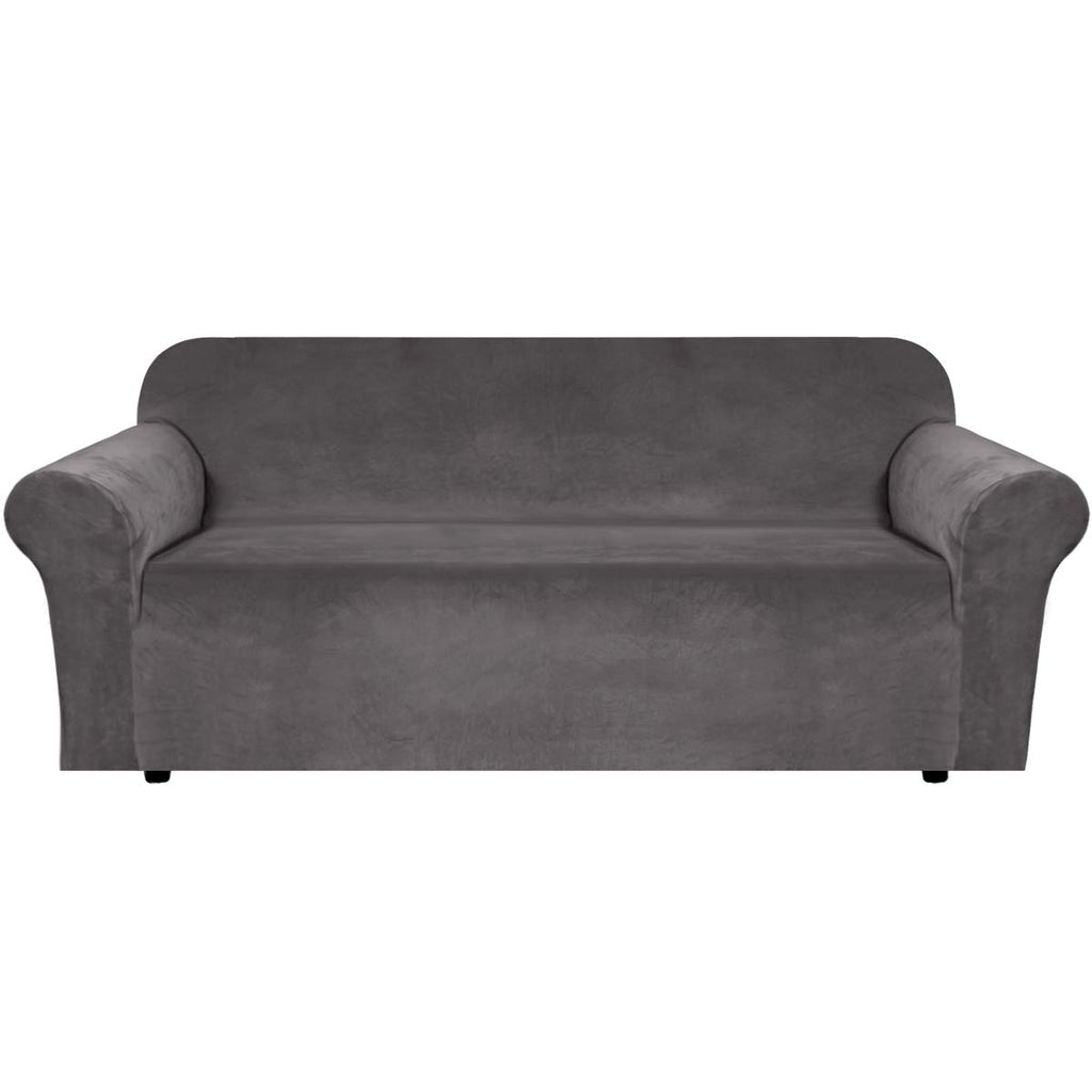 H.VERSAILTEX Stretch Velvet Sofa Covers for 3 Cushion Couch Covers Sofa Slipcovers Furniture Protector Soft with Non Slip Elastic Bottom, Crafted from Thick Comfy Rich Velour (Sofa 72"-90", Taupe)