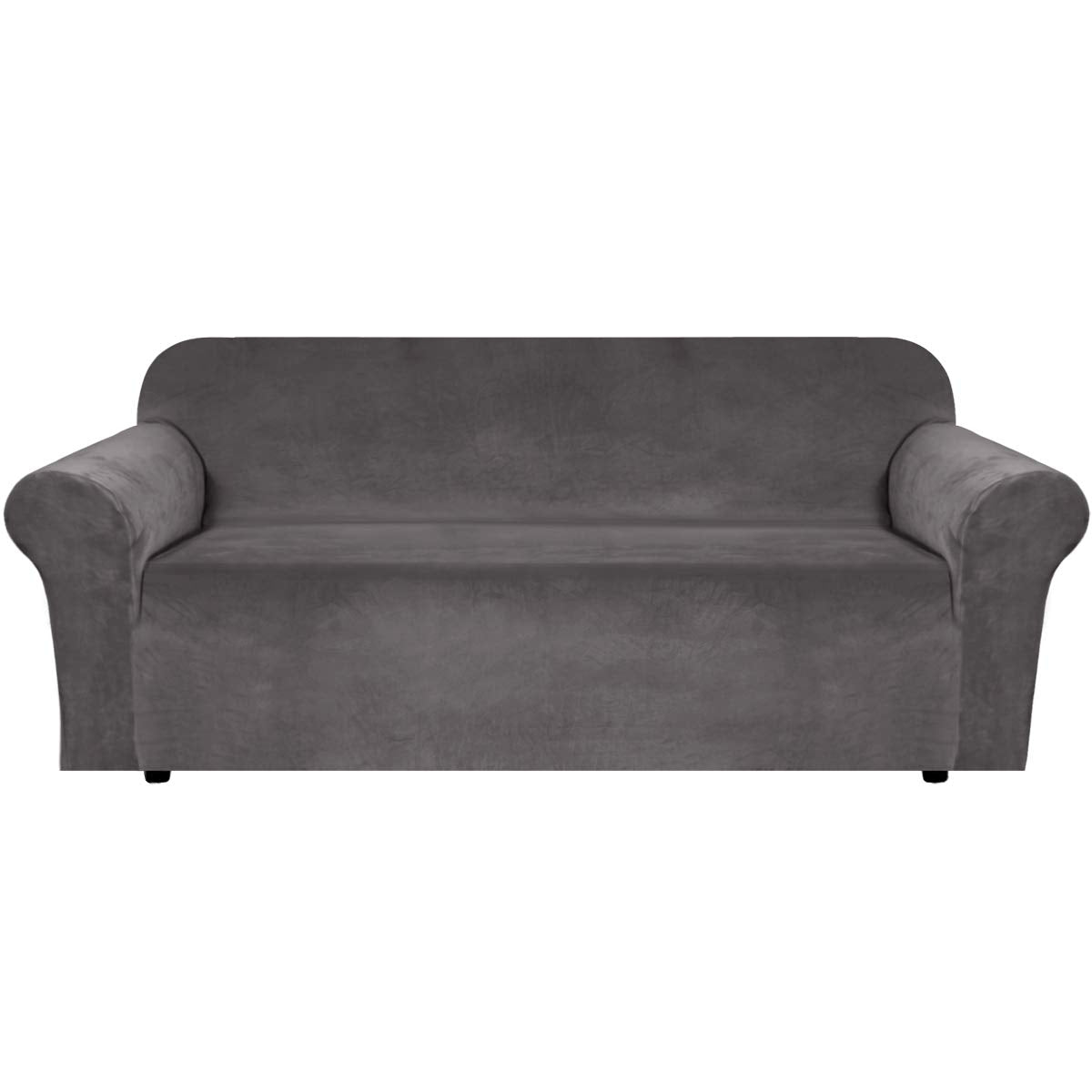 H.VERSAILTEX Stretch Velvet Sofa Covers for 3 Cushion Couch Covers Sofa Slipcovers Furniture Protector Soft with Non Slip Elastic Bottom, Crafted from Thick Comfy Rich Velour (Sofa 72"-90", Taupe)