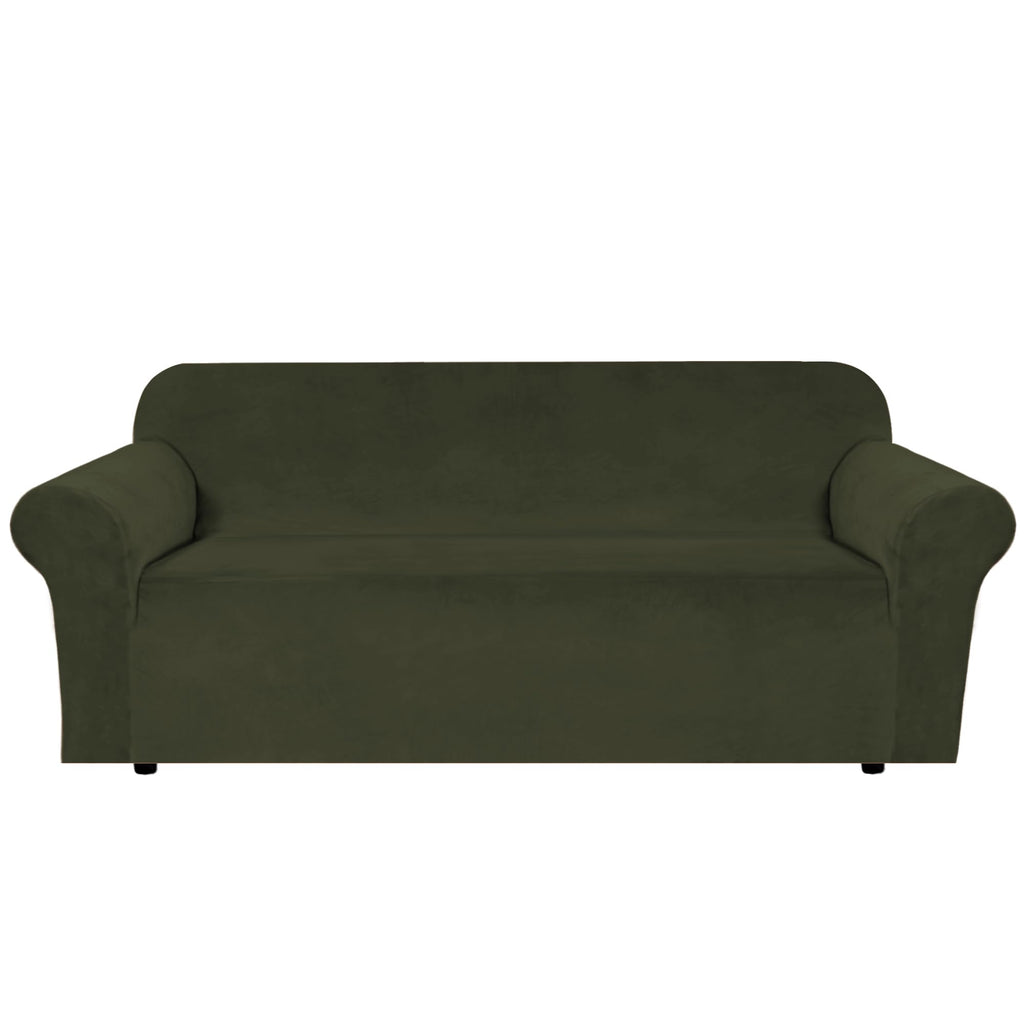 H.VERSAILTEX Stretch Velvet Sofa Covers for 3 Cushion Couch Covers Sofa Slipcovers Furniture Protector Soft with Non Slip Elastic Bottom, Crafted from Thick Comfy Rich Velour (Sofa 72"-90", Taupe)