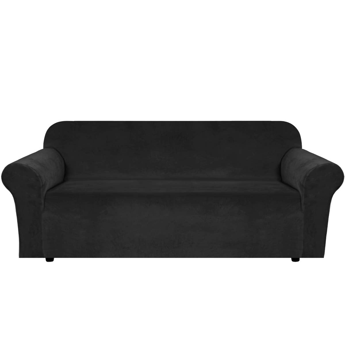 H.VERSAILTEX Stretch Velvet Sofa Covers for 3 Cushion Couch Covers Sofa Slipcovers Furniture Protector Soft with Non Slip Elastic Bottom, Crafted from Thick Comfy Rich Velour (Sofa 72"-90", Taupe)