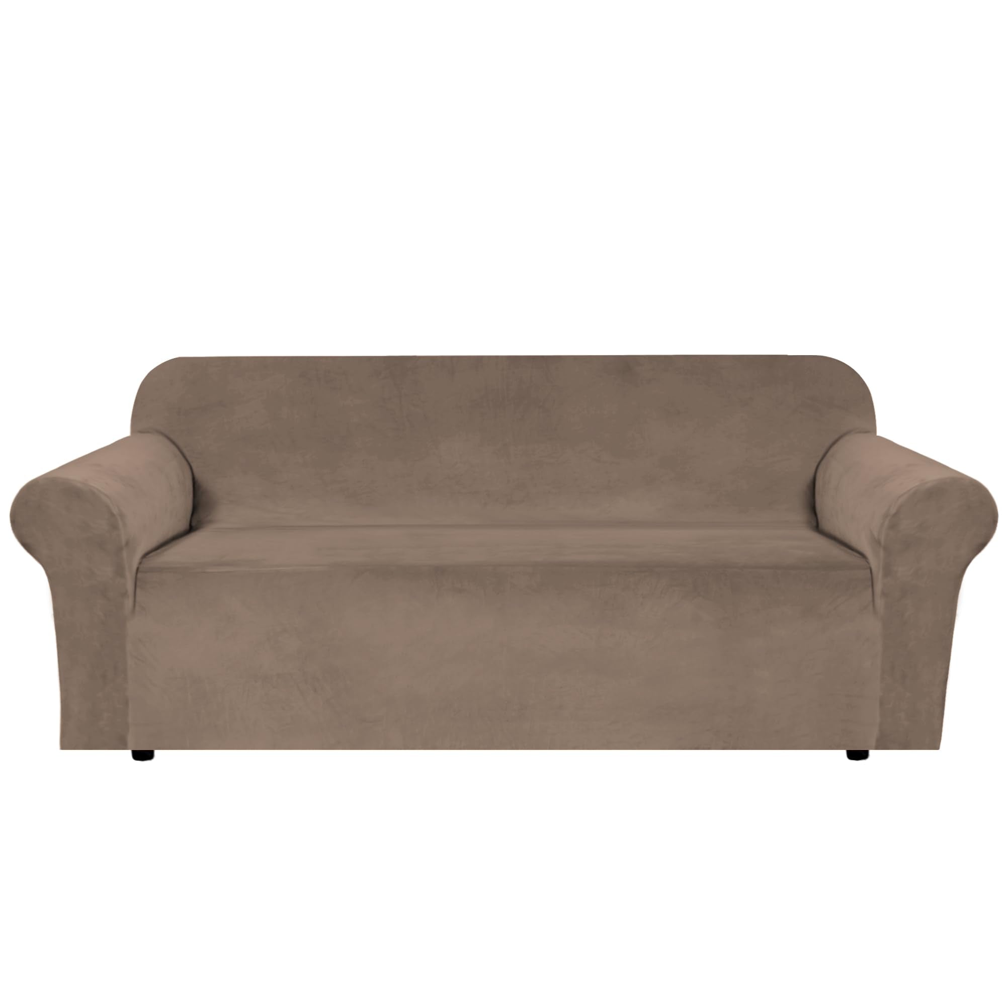 H.VERSAILTEX Stretch Velvet Sofa Covers for 3 Cushion Couch Covers Sofa Slipcovers Furniture Protector Soft with Non Slip Elastic Bottom, Crafted from Thick Comfy Rich Velour (Sofa 72"-90", Taupe)