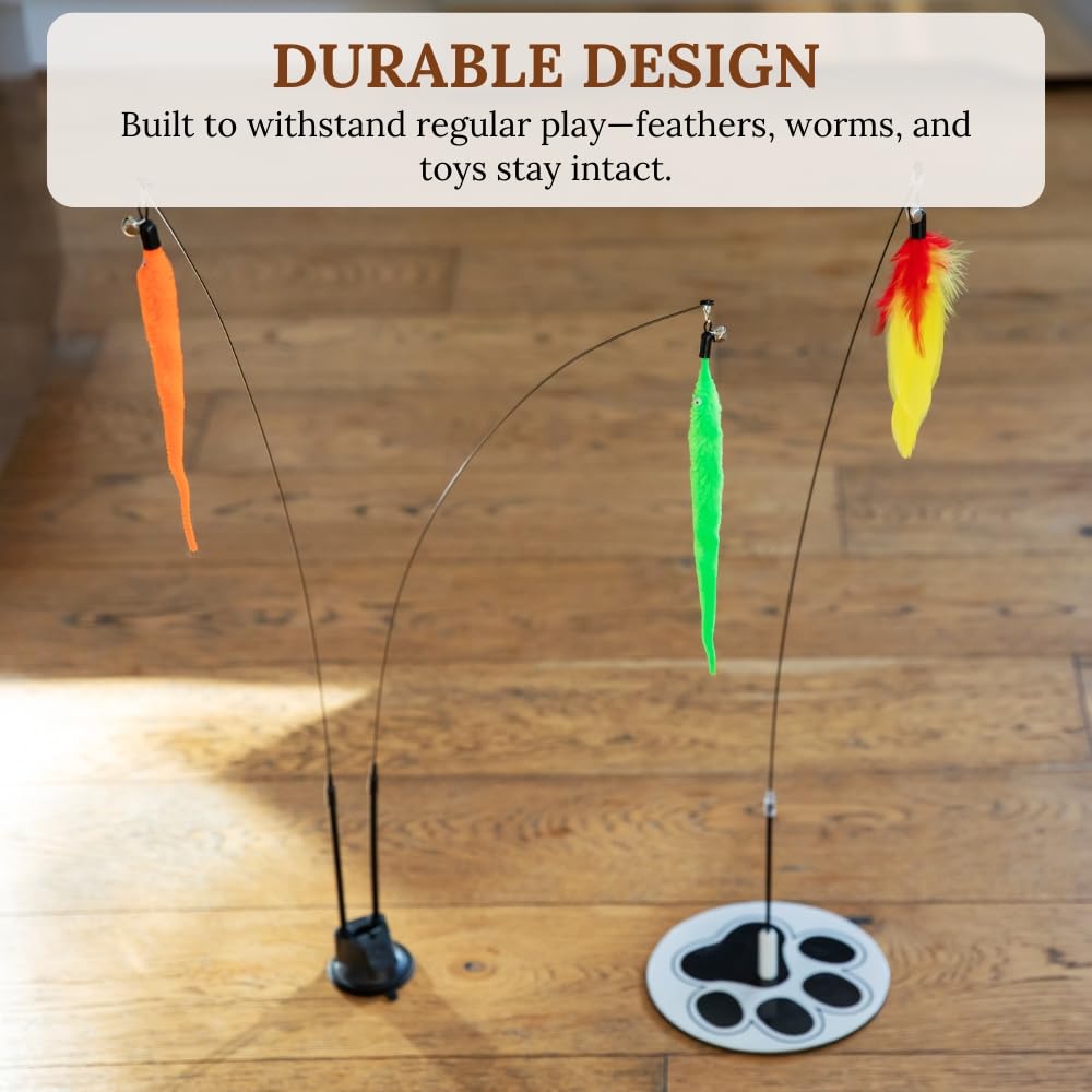 18-Piece Interactive Cat Toys for Indoor Cats -PATENTED Heavy Duty Self-Holding Floor Base & Suction Cup - Durable Feather Wand Bird Simulation Self Play Kitten Toys for Bored Adult Cats Juguete Gato