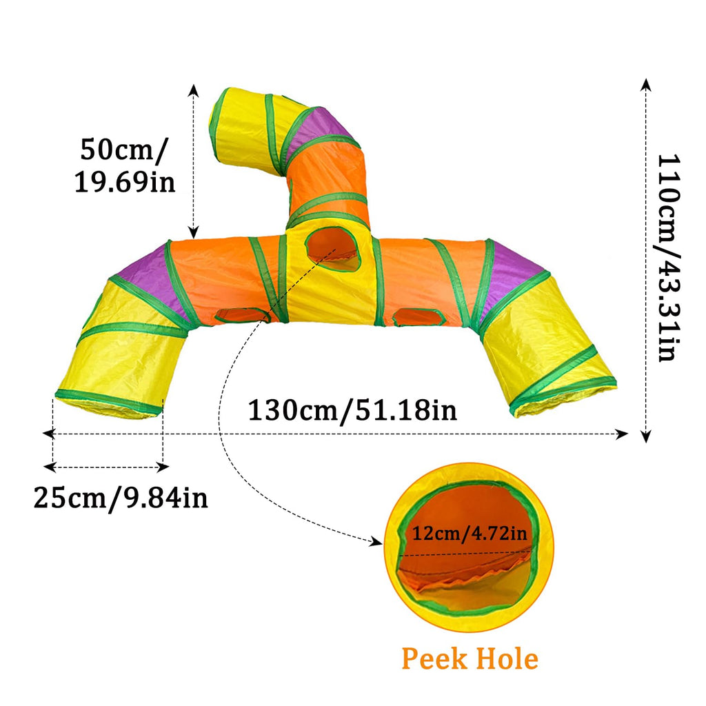 3 Way Collapsible Cat Tunnels with Interactive Ball, E Shape Folded Pet Tube Toy for Indoor Cats, Puppy, Kitty, Kitten, Rabbit