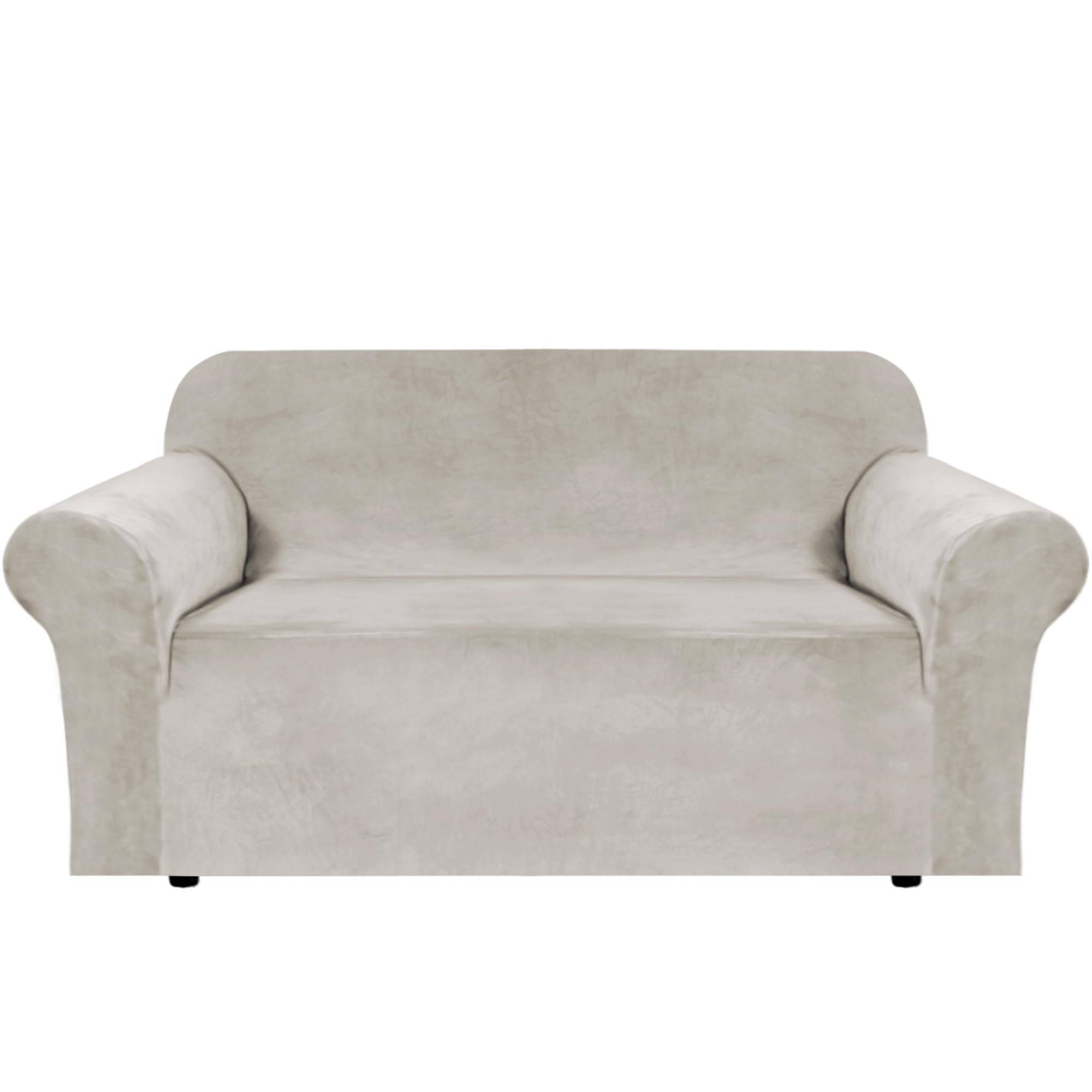 H.VERSAILTEX Stretch Velvet Sofa Covers for 3 Cushion Couch Covers Sofa Slipcovers Furniture Protector Soft with Non Slip Elastic Bottom, Crafted from Thick Comfy Rich Velour (Sofa 72"-90", Taupe)