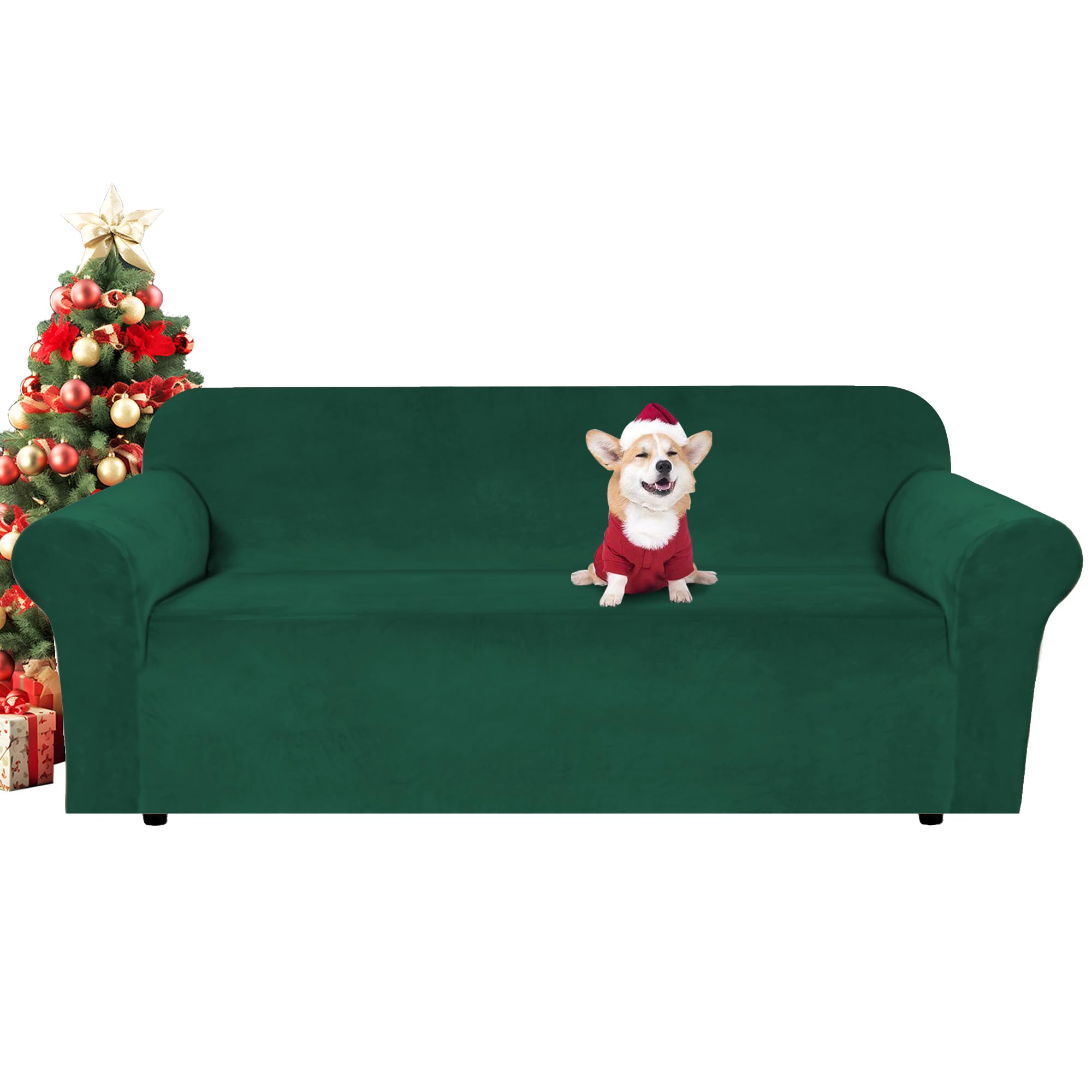 H.VERSAILTEX Stretch Velvet Sofa Covers for 3 Cushion Couch Covers Sofa Slipcovers Furniture Protector Soft with Non Slip Elastic Bottom, Crafted from Thick Comfy Rich Velour (Sofa 72"-90", Taupe)