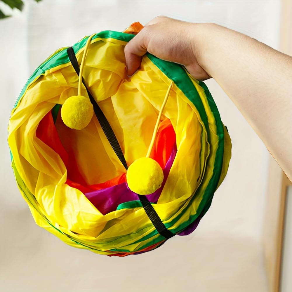3 Way Collapsible Cat Tunnels with Interactive Ball, E Shape Folded Pet Tube Toy for Indoor Cats, Puppy, Kitty, Kitten, Rabbit