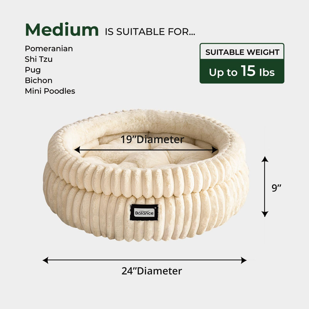 BALANCE Cat Bed Kitten Bed, Washable Round Cat Beds for Indoor Cats,Super Soft Plush Faux Fur Pet Bed for Puppy and Kitten with Anti-Slip Bottom
