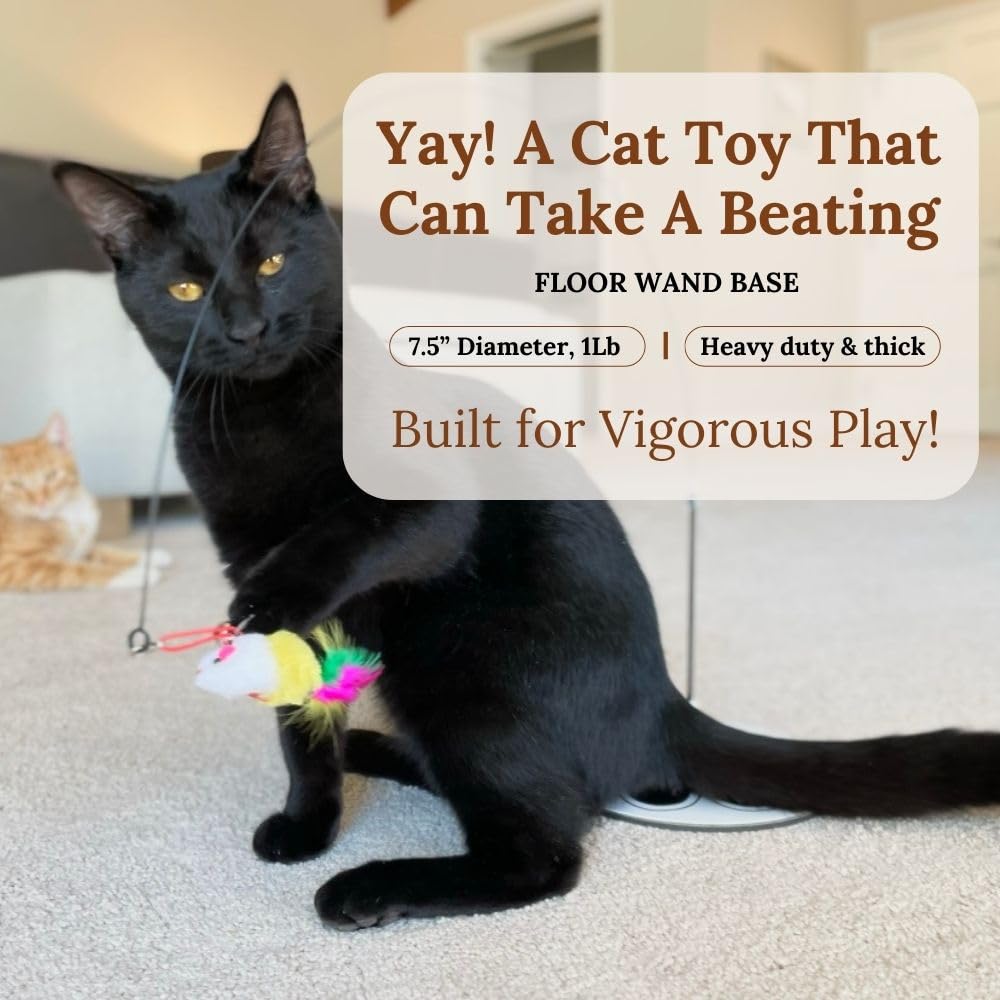 18-Piece Interactive Cat Toys for Indoor Cats -PATENTED Heavy Duty Self-Holding Floor Base & Suction Cup - Durable Feather Wand Bird Simulation Self Play Kitten Toys for Bored Adult Cats Juguete Gato