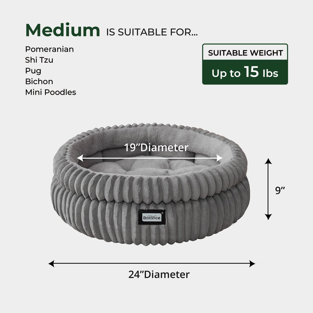 BALANCE Cat Bed Kitten Bed, Washable Round Cat Beds for Indoor Cats,Super Soft Plush Faux Fur Pet Bed for Puppy and Kitten with Anti-Slip Bottom