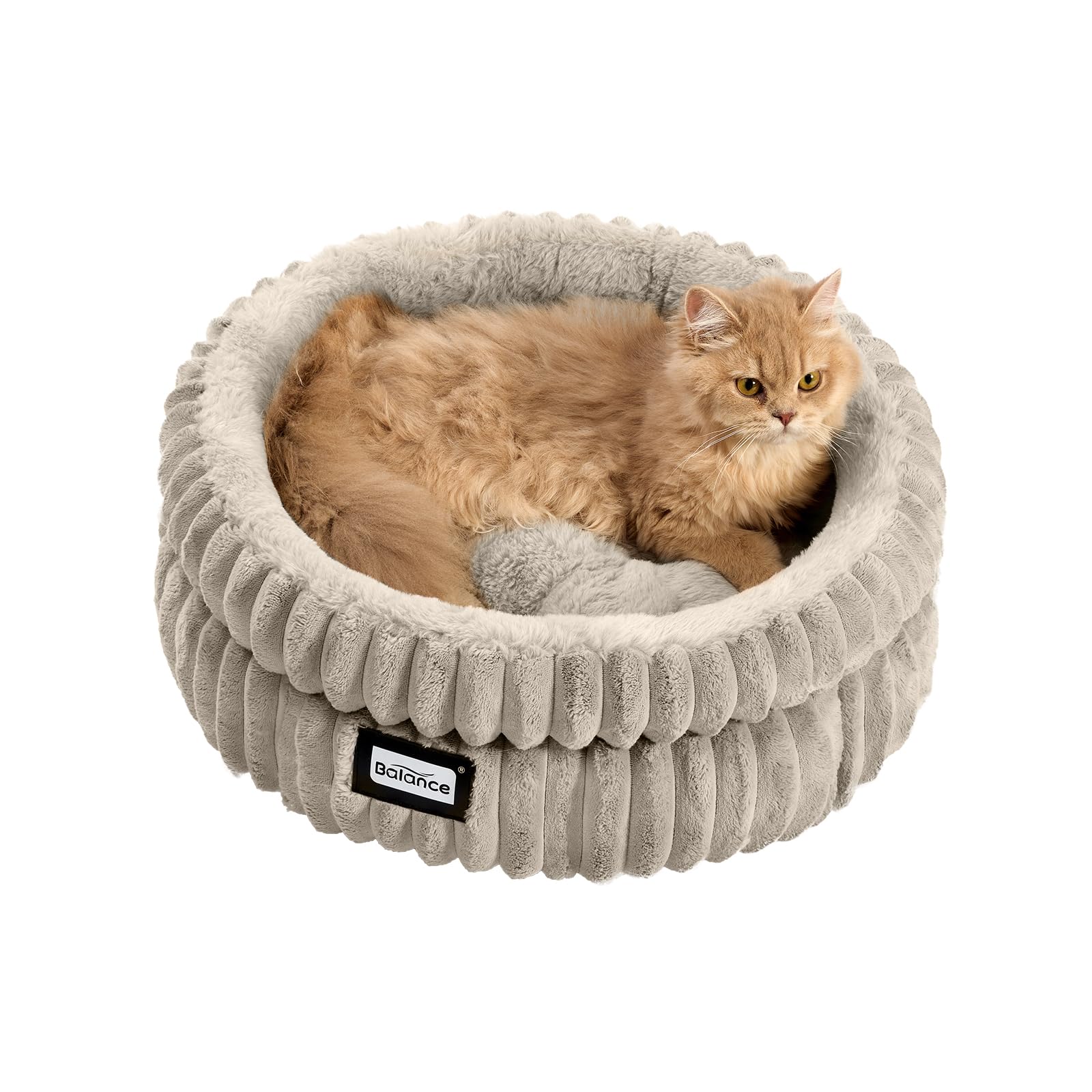 BALANCE Cat Bed Kitten Bed, Washable Round Cat Beds for Indoor Cats,Super Soft Plush Faux Fur Pet Bed for Puppy and Kitten with Anti-Slip Bottom