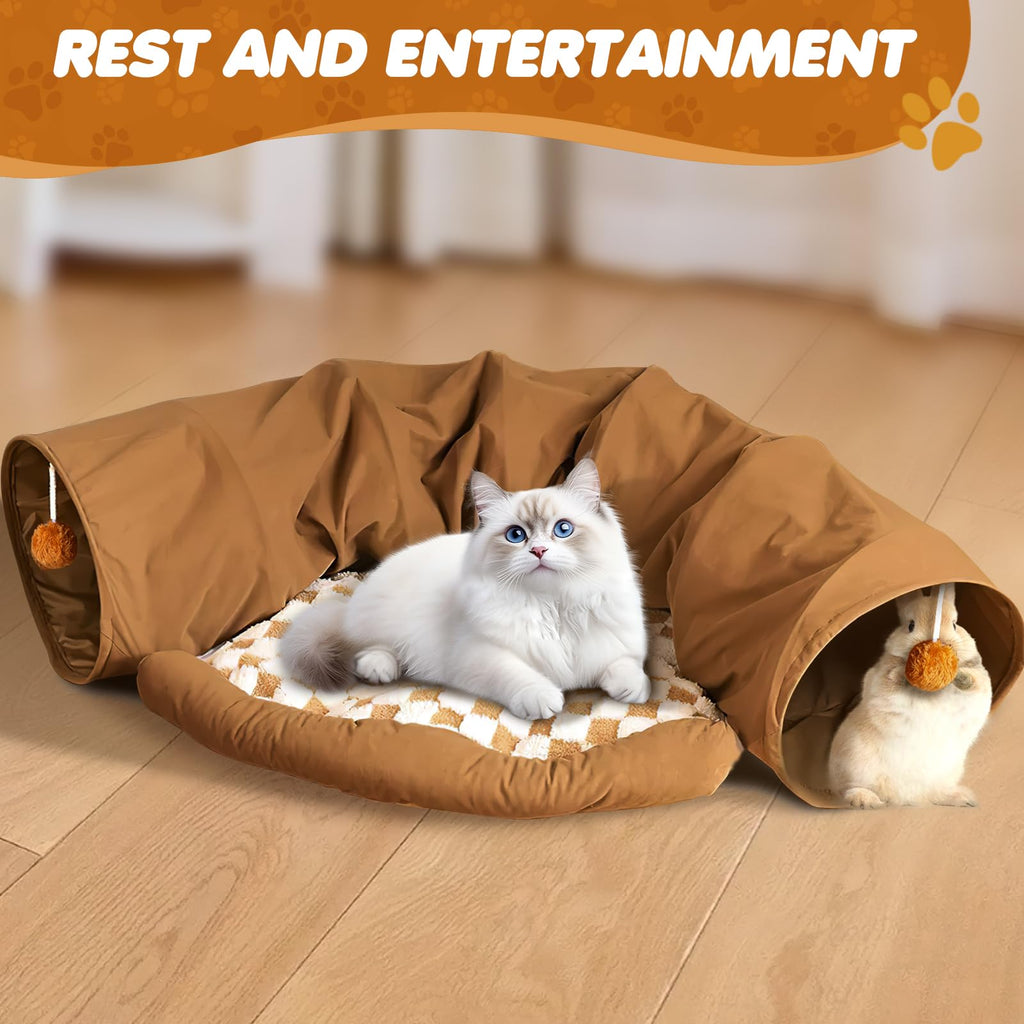 Spardar Bunny Tunnel Bed, 2-in-1 Collapsible Tunnel Tubes Toys, Washable, with Removable Mat Hideout, Interactive Toys for Rabbits Chinchilla Hedgehog Guinea Pigs Kitty, Matcha Green