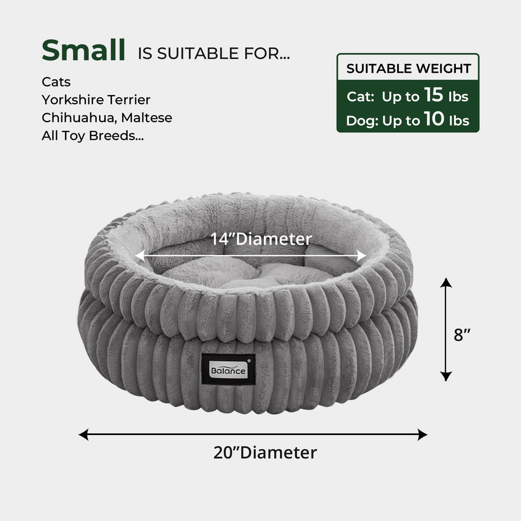 BALANCE Cat Bed Kitten Bed, Washable Round Cat Beds for Indoor Cats,Super Soft Plush Faux Fur Pet Bed for Puppy and Kitten with Anti-Slip Bottom