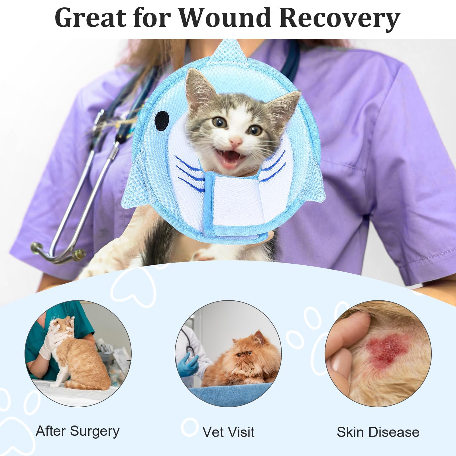Cat Recovery Collar Adjustable Breathable Lightweight Cat Cone Protective Cats to Stop Licking Scratching After Surgery for Cats Kittens Pets