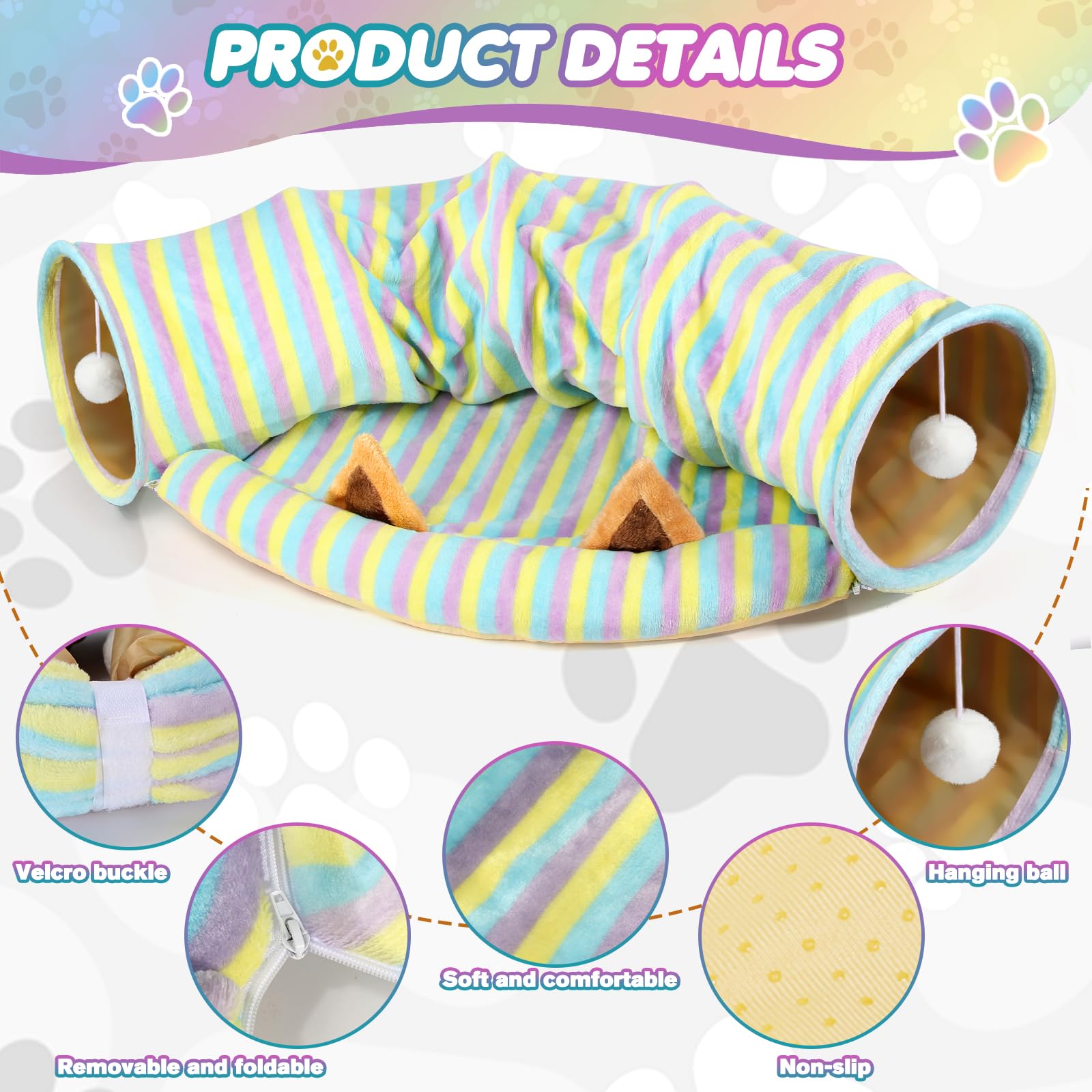 Spardar Bunny Tunnel Bed, 2-in-1 Collapsible Tunnel Tubes Toys, Washable, with Removable Mat Hideout, Interactive Toys for Rabbits Chinchilla Hedgehog Guinea Pigs Kitty, Matcha Green