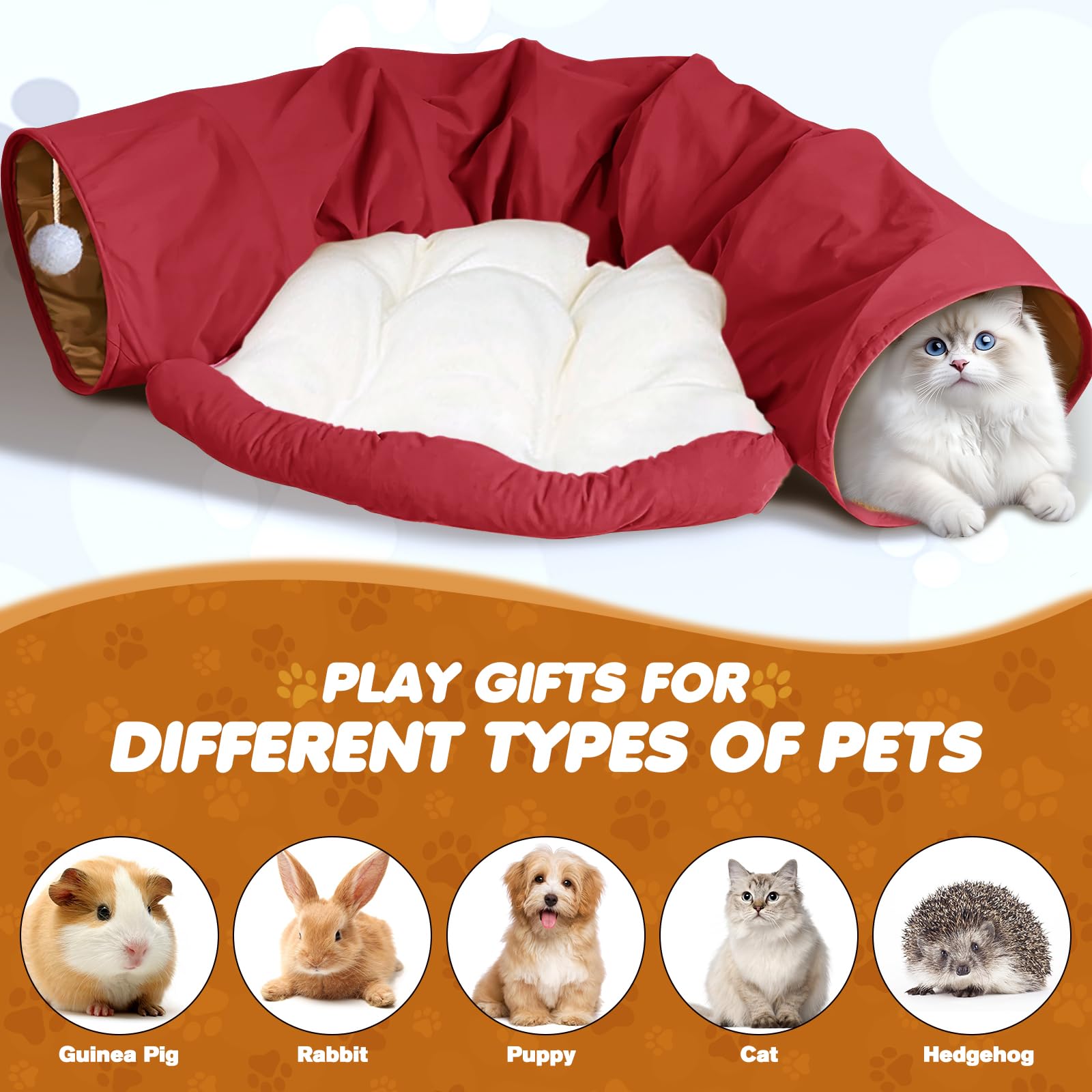 Spardar Bunny Tunnel Bed, 2-in-1 Collapsible Tunnel Tubes Toys, Washable, with Removable Mat Hideout, Interactive Toys for Rabbits Chinchilla Hedgehog Guinea Pigs Kitty, Matcha Green