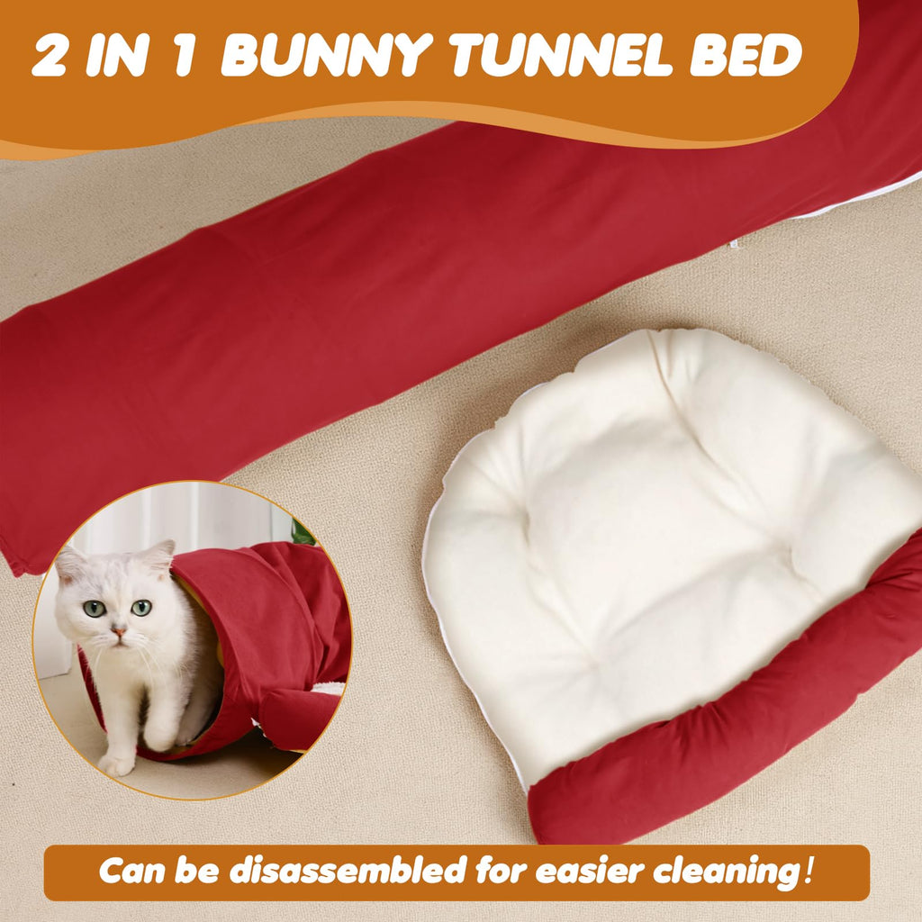 Spardar Bunny Tunnel Bed, 2-in-1 Collapsible Tunnel Tubes Toys, Washable, with Removable Mat Hideout, Interactive Toys for Rabbits Chinchilla Hedgehog Guinea Pigs Kitty, Matcha Green