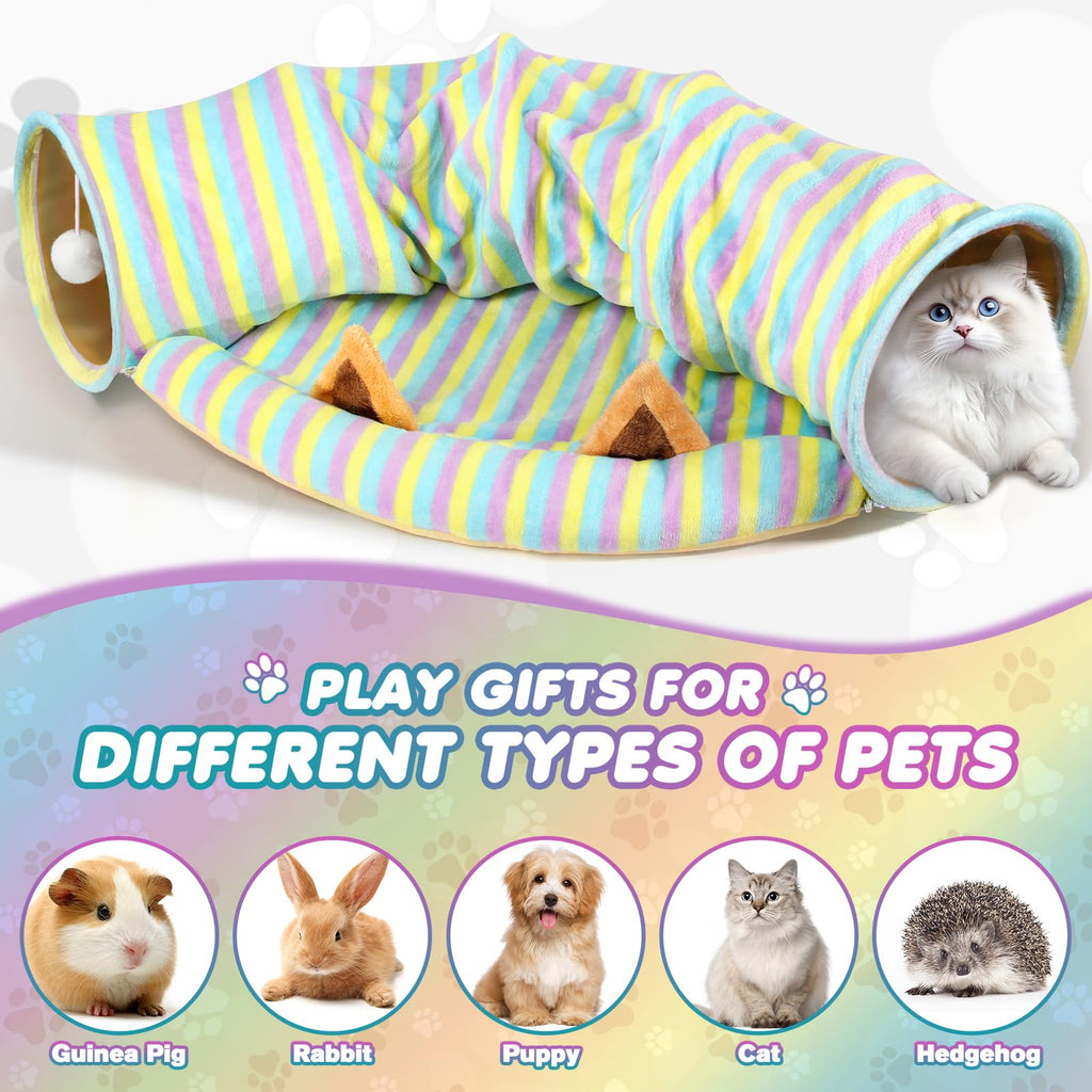 Spardar Bunny Tunnel Bed, 2-in-1 Collapsible Tunnel Tubes Toys, Washable, with Removable Mat Hideout, Interactive Toys for Rabbits Chinchilla Hedgehog Guinea Pigs Kitty, Matcha Green