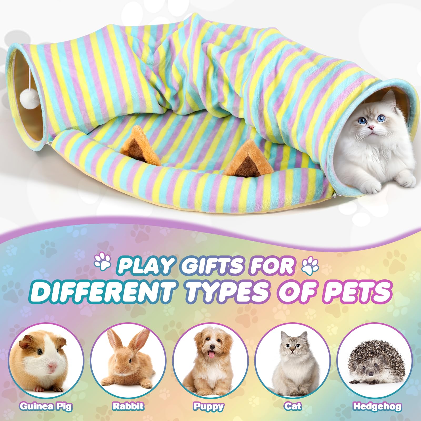Spardar Bunny Tunnel Bed, 2-in-1 Collapsible Tunnel Tubes Toys, Washable, with Removable Mat Hideout, Interactive Toys for Rabbits Chinchilla Hedgehog Guinea Pigs Kitty, Matcha Green