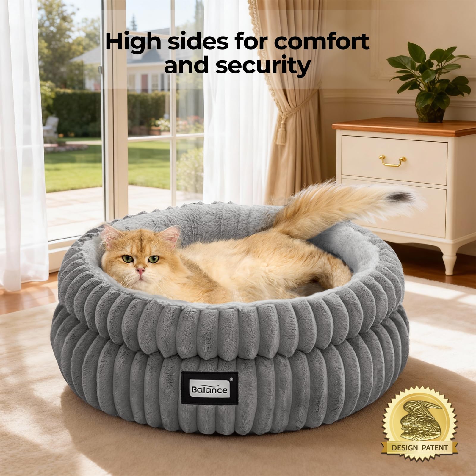 BALANCE Cat Bed Kitten Bed, Washable Round Cat Beds for Indoor Cats,Super Soft Plush Faux Fur Pet Bed for Puppy and Kitten with Anti-Slip Bottom