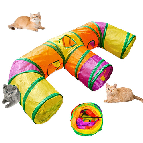 3 Way Collapsible Cat Tunnels with Interactive Ball, E Shape Folded Pet Tube Toy for Indoor Cats, Puppy, Kitty, Kitten, Rabbit