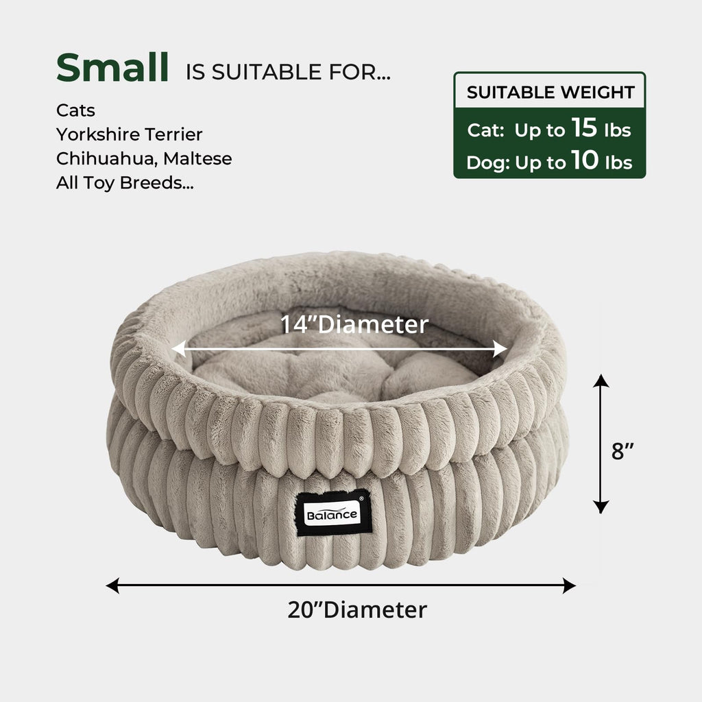BALANCE Cat Bed Kitten Bed, Washable Round Cat Beds for Indoor Cats,Super Soft Plush Faux Fur Pet Bed for Puppy and Kitten with Anti-Slip Bottom