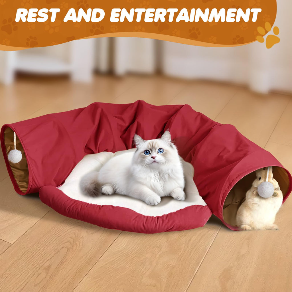 Spardar Bunny Tunnel Bed, 2-in-1 Collapsible Tunnel Tubes Toys, Washable, with Removable Mat Hideout, Interactive Toys for Rabbits Chinchilla Hedgehog Guinea Pigs Kitty, Matcha Green
