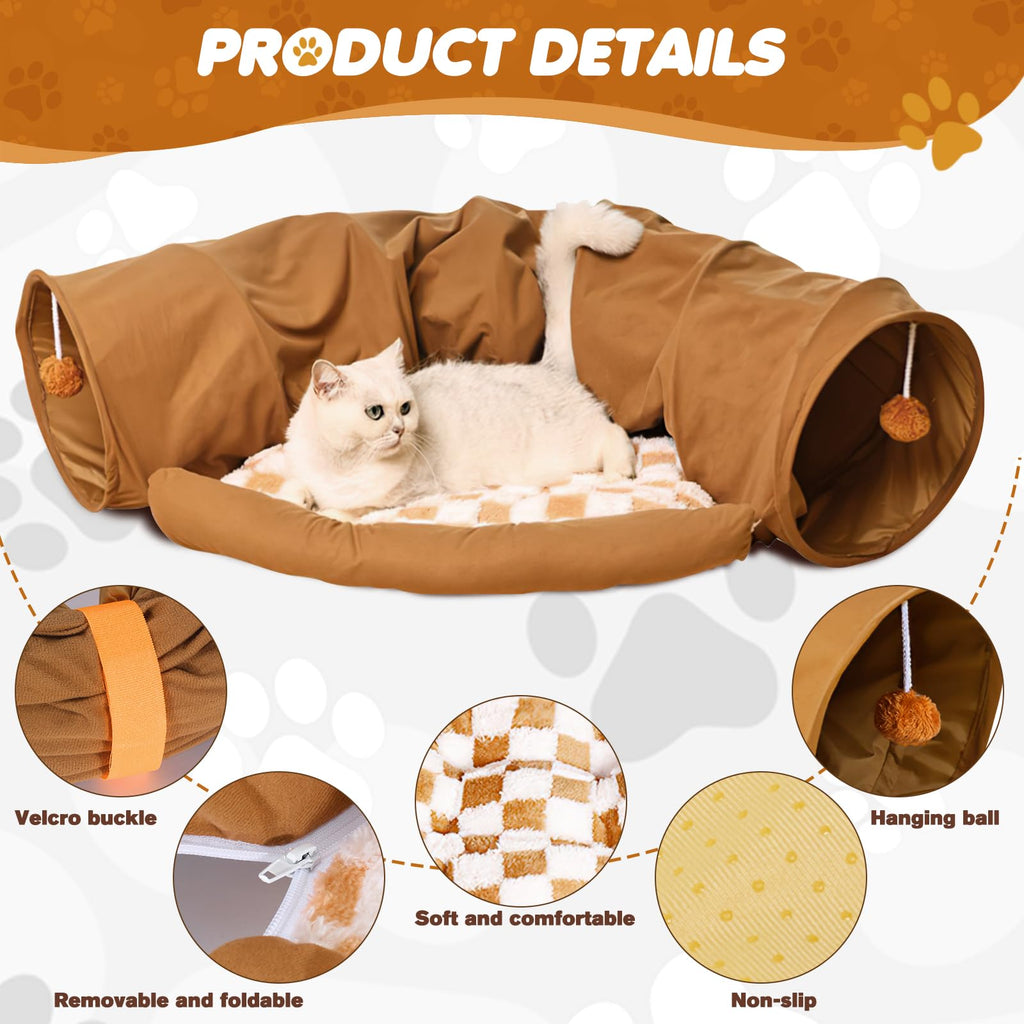 Spardar Bunny Tunnel Bed, 2-in-1 Collapsible Tunnel Tubes Toys, Washable, with Removable Mat Hideout, Interactive Toys for Rabbits Chinchilla Hedgehog Guinea Pigs Kitty, Matcha Green