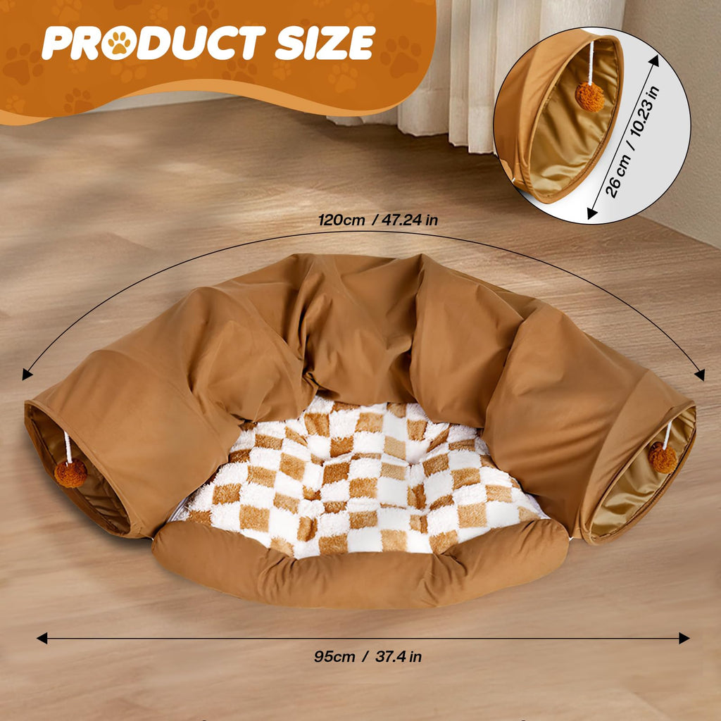Spardar Bunny Tunnel Bed, 2-in-1 Collapsible Tunnel Tubes Toys, Washable, with Removable Mat Hideout, Interactive Toys for Rabbits Chinchilla Hedgehog Guinea Pigs Kitty, Matcha Green
