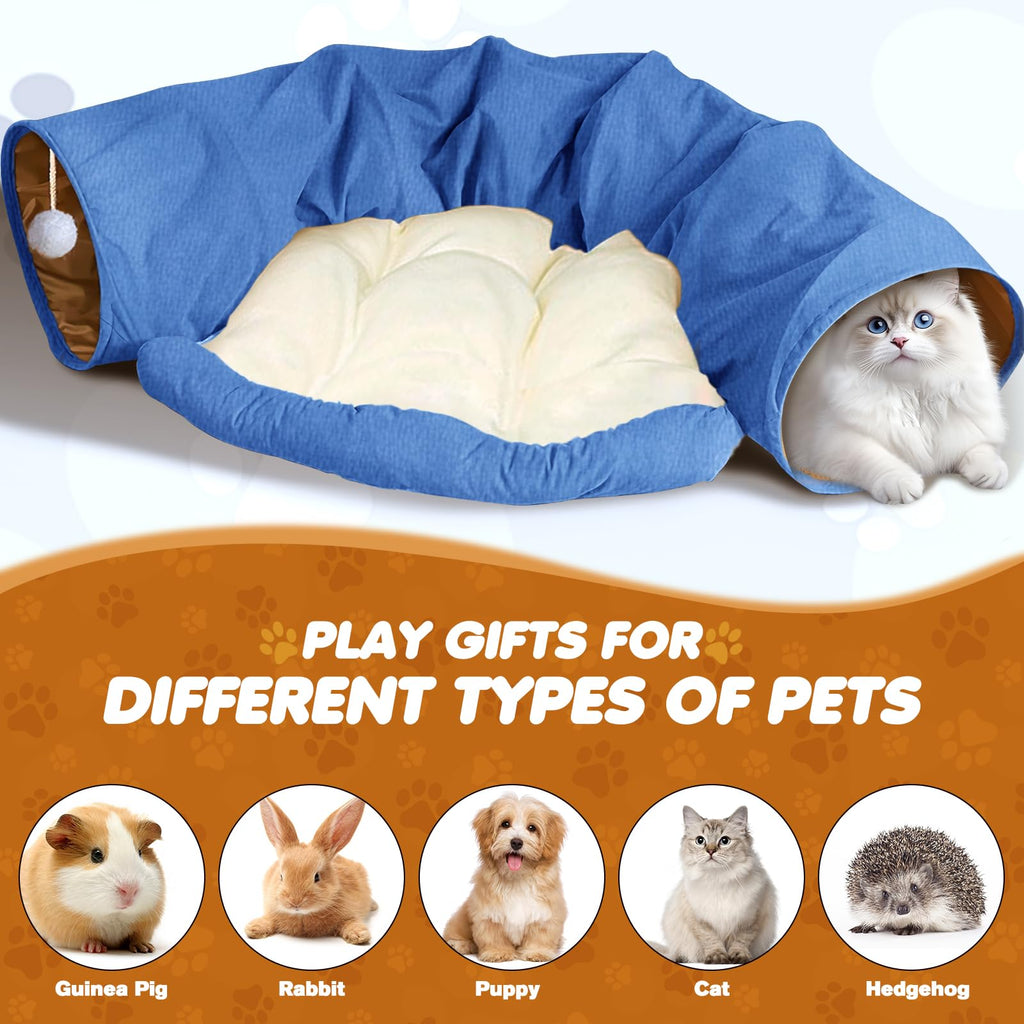 Spardar Bunny Tunnel Bed, 2-in-1 Collapsible Tunnel Tubes Toys, Washable, with Removable Mat Hideout, Interactive Toys for Rabbits Chinchilla Hedgehog Guinea Pigs Kitty, Matcha Green