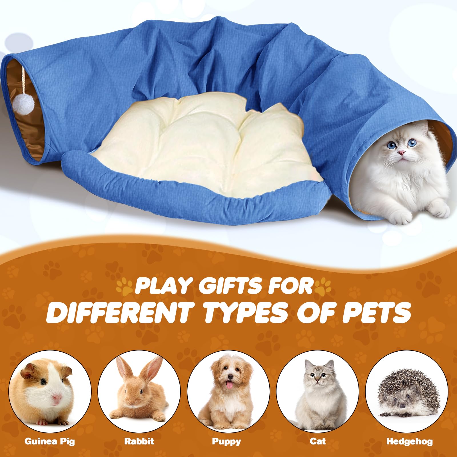 Spardar Bunny Tunnel Bed, 2-in-1 Collapsible Tunnel Tubes Toys, Washable, with Removable Mat Hideout, Interactive Toys for Rabbits Chinchilla Hedgehog Guinea Pigs Kitty, Matcha Green