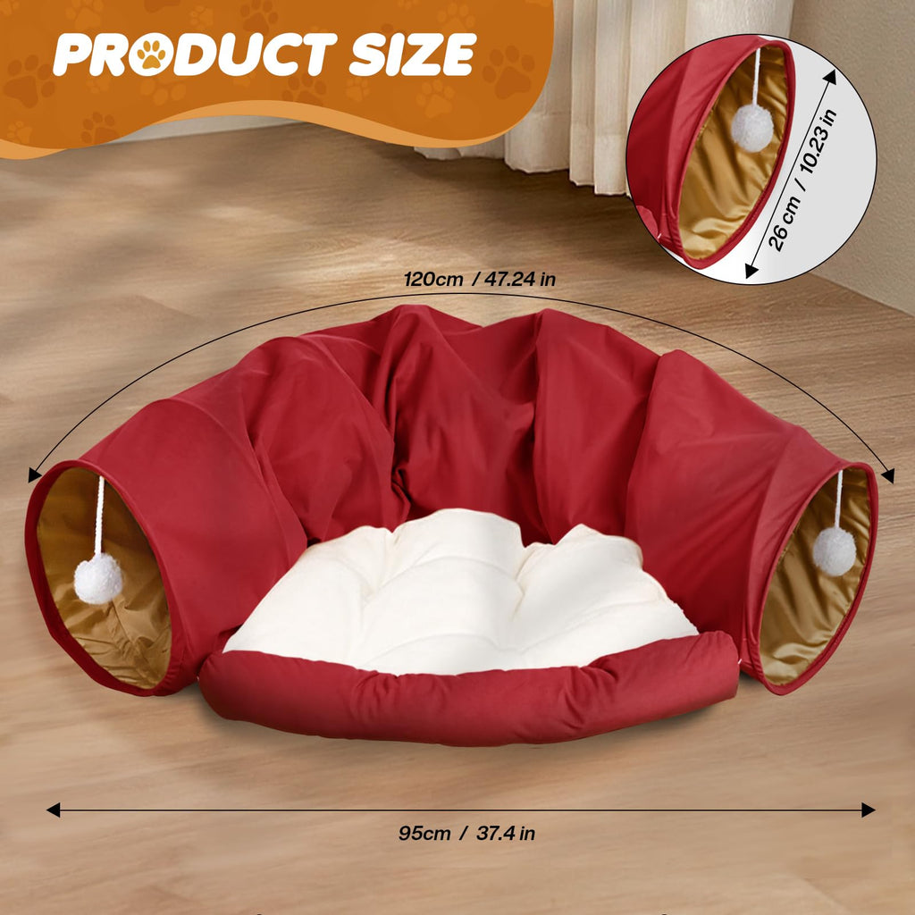 Spardar Bunny Tunnel Bed, 2-in-1 Collapsible Tunnel Tubes Toys, Washable, with Removable Mat Hideout, Interactive Toys for Rabbits Chinchilla Hedgehog Guinea Pigs Kitty, Matcha Green