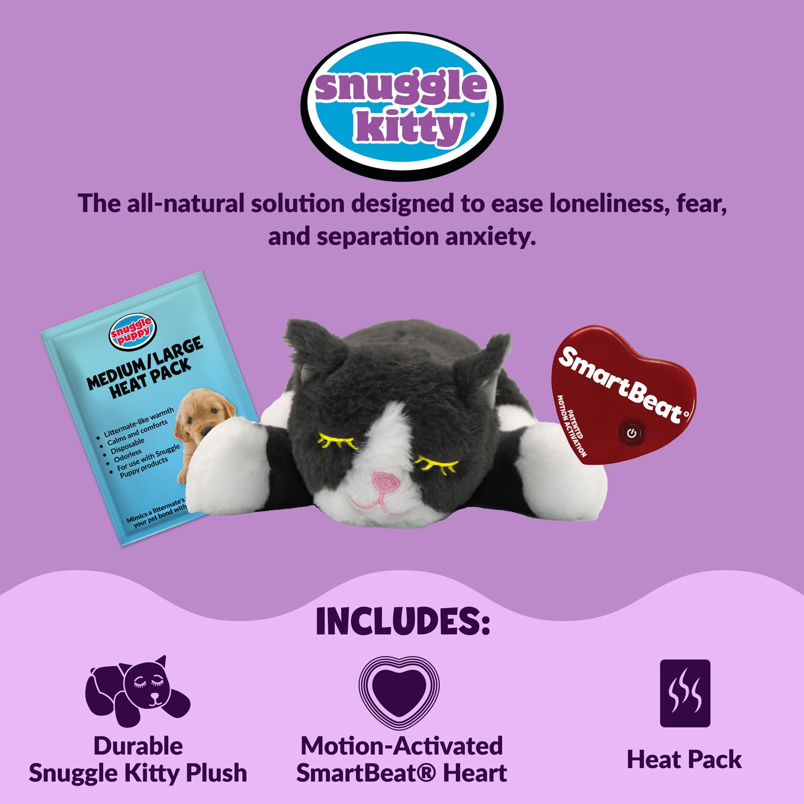 Snuggle Kitty Heartbeat Cat Toy for Kittens and Cats with Real-Feel Pulse and Heat Pack, Calming Sleep Aid for Cat Anxiety, New Kitten Essentials - Tan Tiger