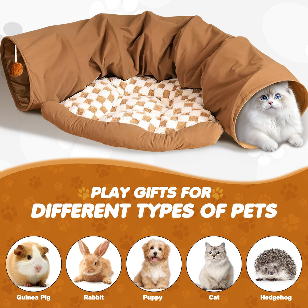 Spardar Bunny Tunnel Bed, 2-in-1 Collapsible Tunnel Tubes Toys, Washable, with Removable Mat Hideout, Interactive Toys for Rabbits Chinchilla Hedgehog Guinea Pigs Kitty, Matcha Green