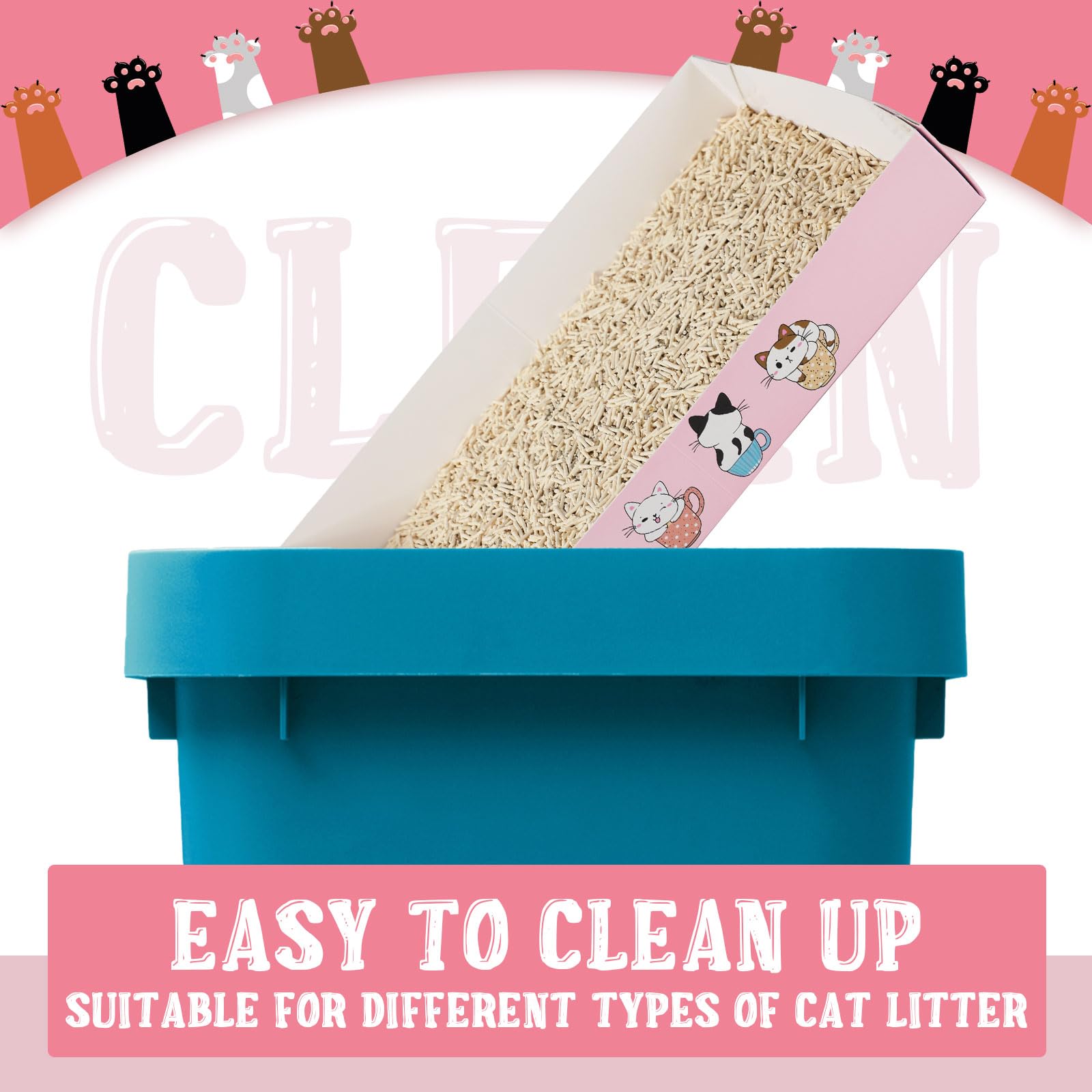 Roshtia 30 Pcs Disposable Cat Litter Box Foldable Paper Kitty Tray 13.8 x 10 x 2 Inch Portable Kitten Boxes Low Entry Waterproof Lightweight Cardboard(Meow,Blue)